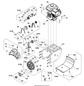 Engine And Frame Group (6966y Cj) Diagram and Parts List for 1696616-04 2017 Briggs and Stratton Snow Blower